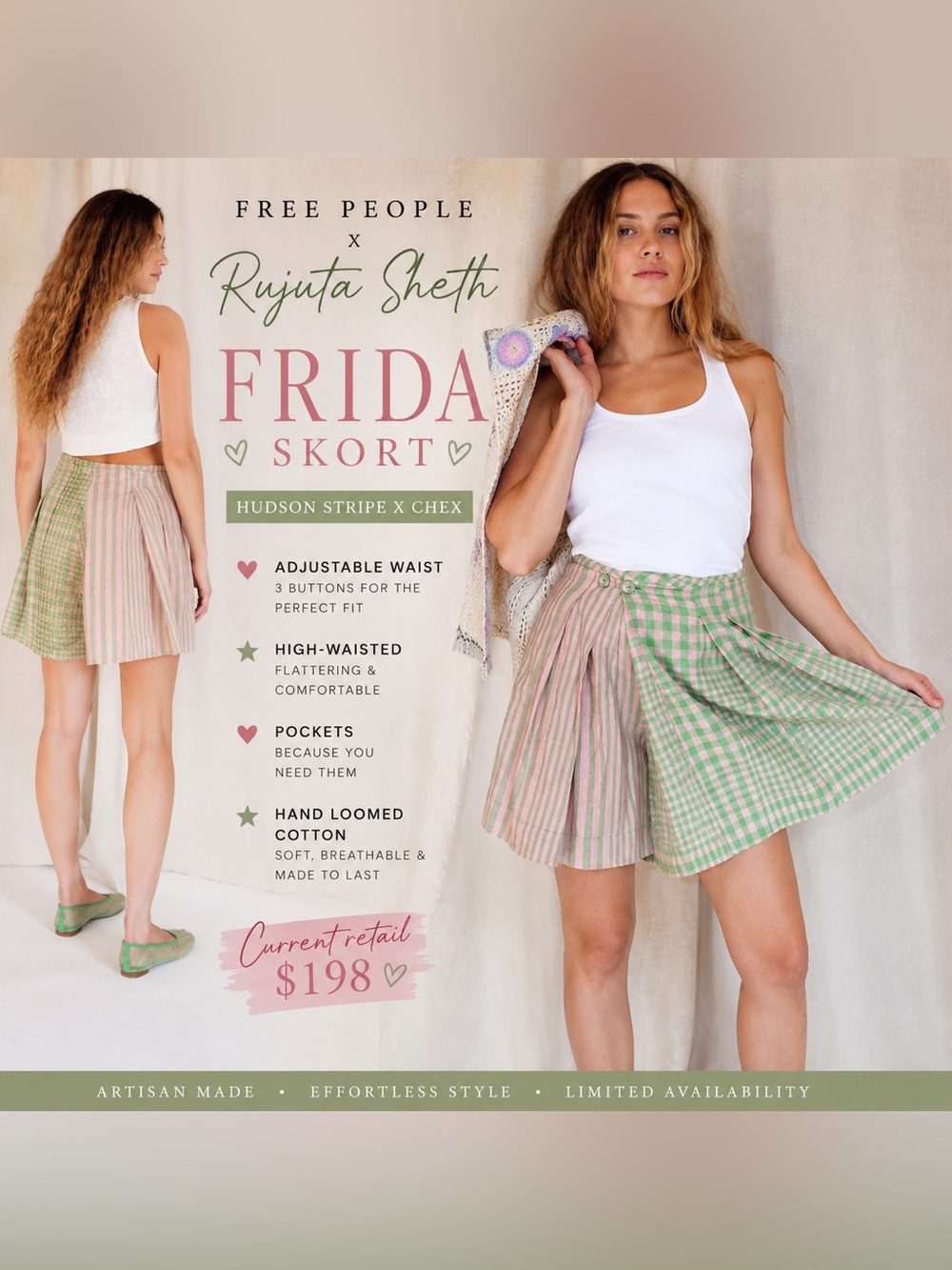 FREE PEOPLE x RUJUTA SHETH Frida Skort Hudson Stripe NWT Small